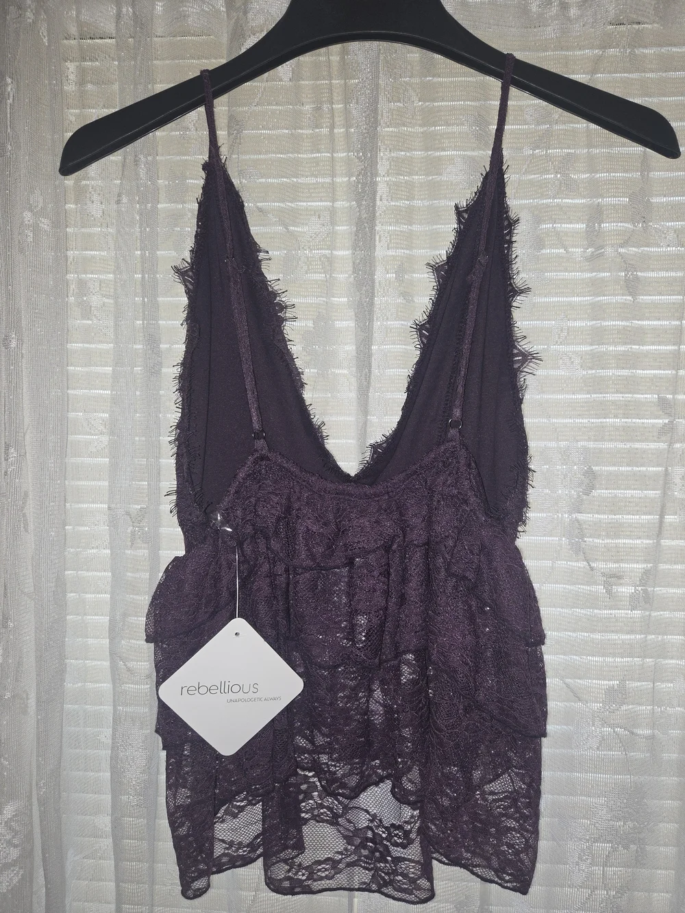 Plunging V-Neck Lace Tiered Tank Top - Purple